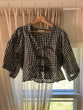 Juniper Top - Handwoven Linen - Gingham - Maiwa - one size